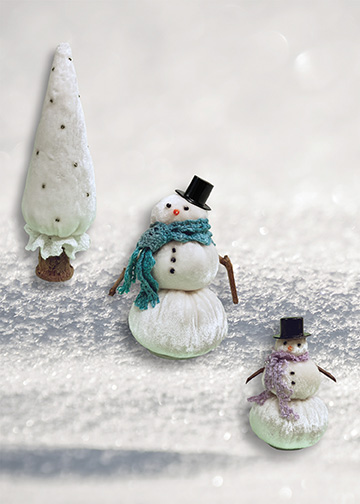Snowbuddies with Tree velvet pincushion design by Claire Hiney 